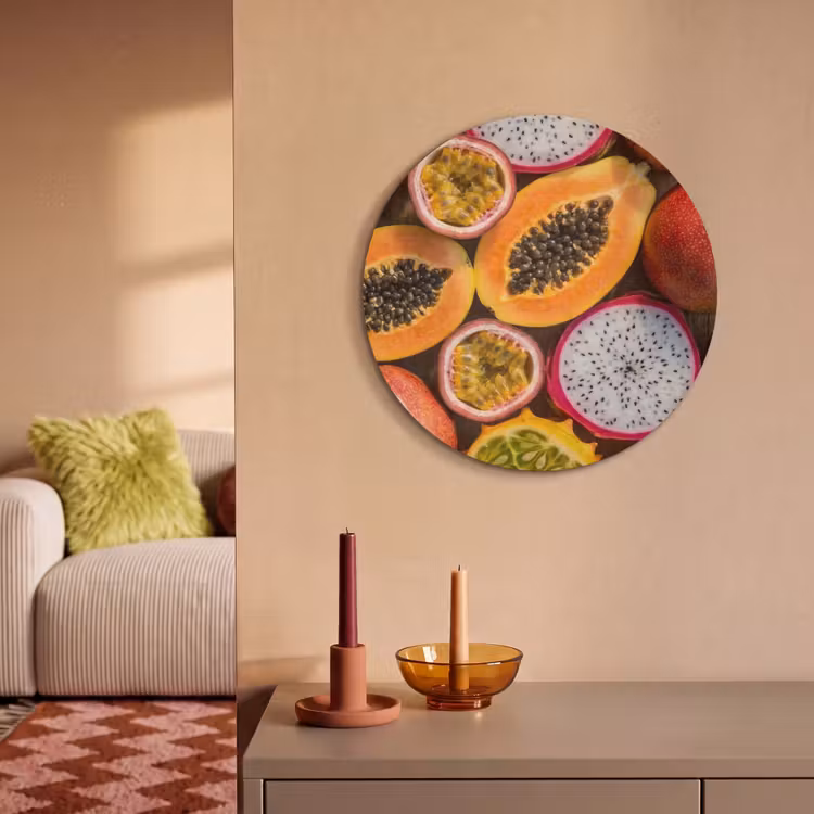 Akoestisch schilderij rond - Fruit - Geopend - Tropisch - Eten - Kleurrijk — 3