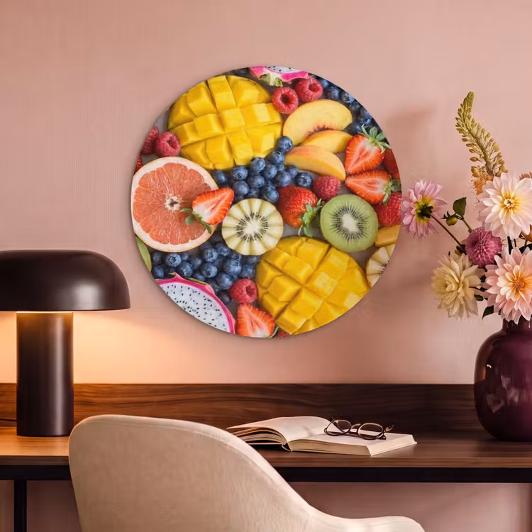 Akoestisch schilderij rond - Fruit - Versneden - Kleurrijk - Eten - Gezond — 2