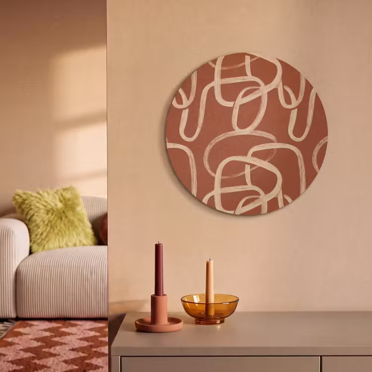 Akoestisch schilderij rond - Lijnen - Abstract - Organisch - Terracotta - Crème — 3