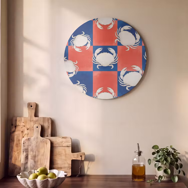 Akoestisch schilderij rond - Patroon - Zeeleven - Rood - Blauw - Abstract — 4