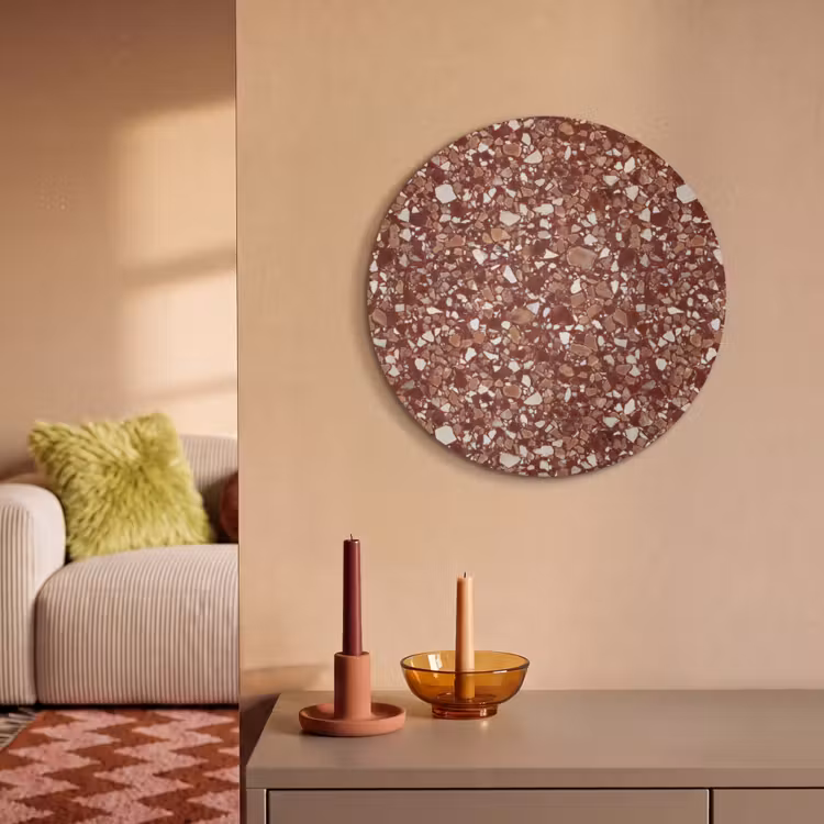 Akoestisch schilderij rond - Terrazzo - Patroon - Steentextuur - Roodbruin — 3