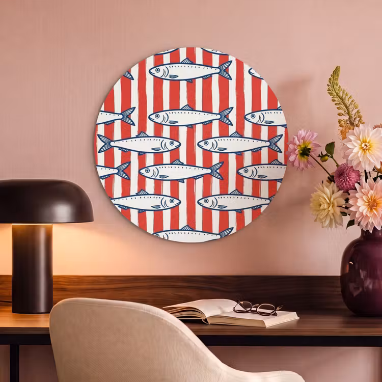 Akoestisch schilderij rond - Vis - Patroon - Strepen - Illustratie - Rood — 2