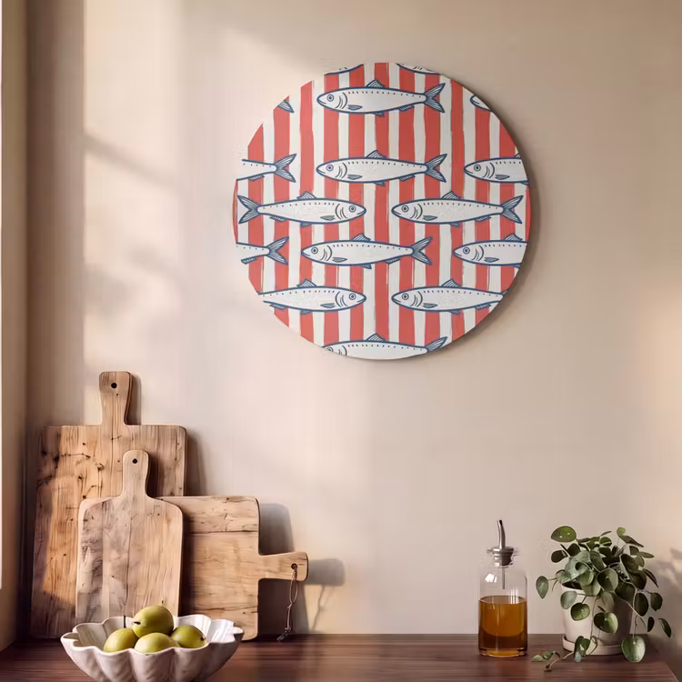 Akoestisch schilderij rond - Vis - Patroon - Strepen - Illustratie - Rood — 4