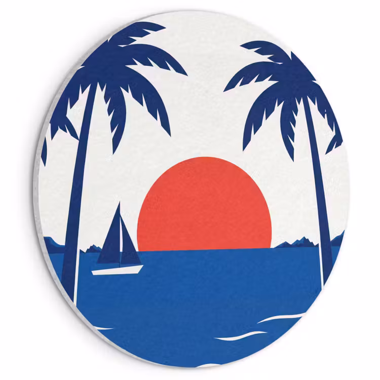 Akoestisch schilderij rond - Zonsondergang - Zee - Palmboom - Tropisch - Modern — 1