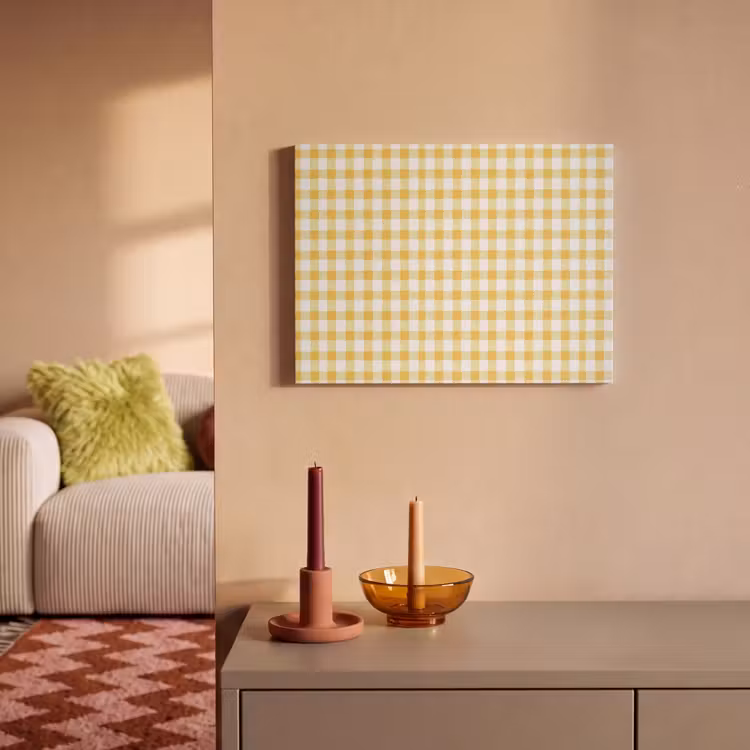 Akoestisch schilderij - Ruit - Gingham - Klassiek - Geel en Wit — 2