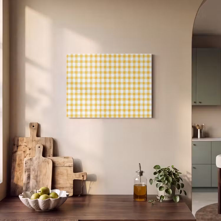 Akoestisch schilderij - Ruit - Gingham - Klassiek - Geel en Wit — 3