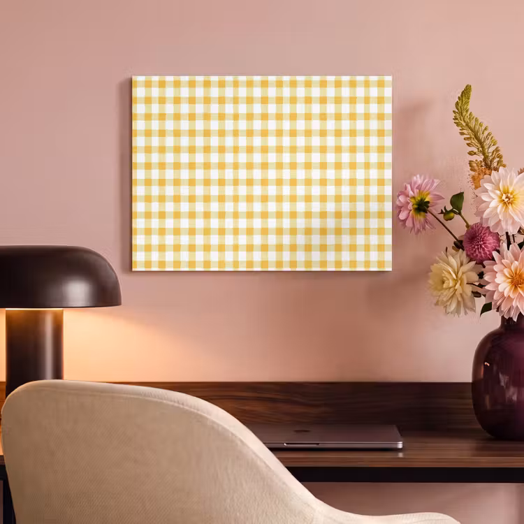 Akoestisch schilderij - Ruit - Gingham - Klassiek - Geel en Wit — 4