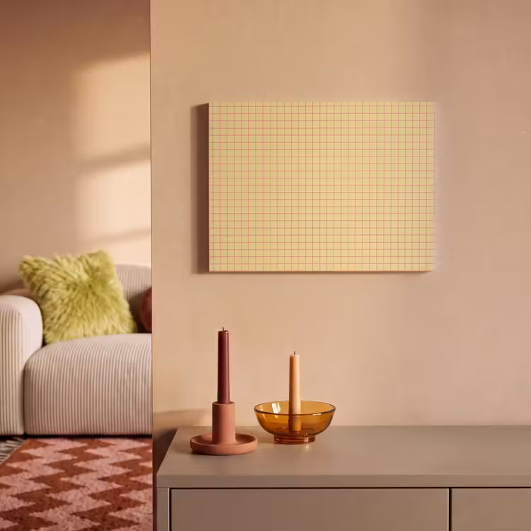 Akoestisch schilderij - Ruitjes - Grid - Minimalistisch - Geel - Roze — 2