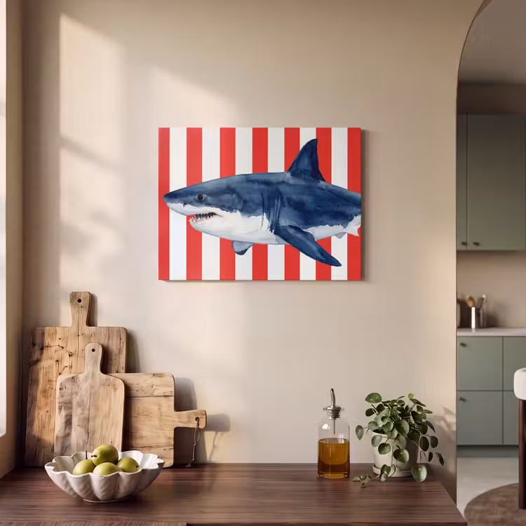 Akoestisch schilderij - Vis - Haai - Zee - Illustratie - Blauw — 3