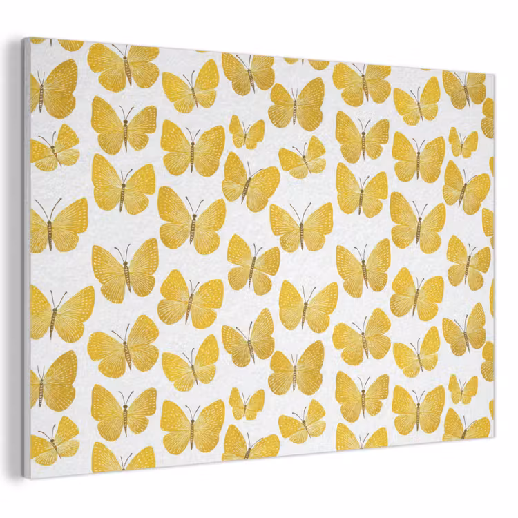 Akoestisch schilderij - Vlinders - Botanisch - Illustratie - Geel - Wit — 1