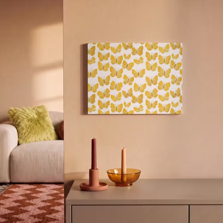 Akoestisch schilderij - Vlinders - Botanisch - Illustratie - Geel - Wit — 2