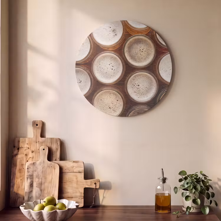 Akoestisch schilderij rond - Eten - Glazen - Drank - Patroon - Bruin — 4