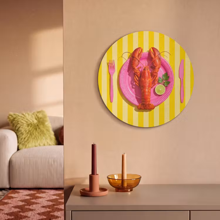 Akoestisch schilderij rond - Eten - Roze - Geel - Modern - Culinaire — 3