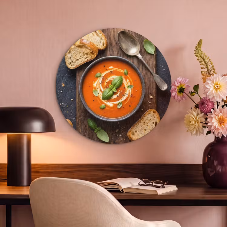 Akoestisch schilderij rond - Eten - Soep - Basilicum - Rustiek - Rood — 2