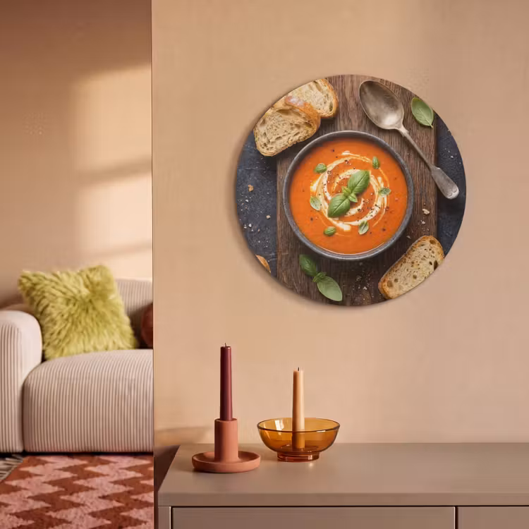Akoestisch schilderij rond - Eten - Soep - Basilicum - Rustiek - Rood — 3