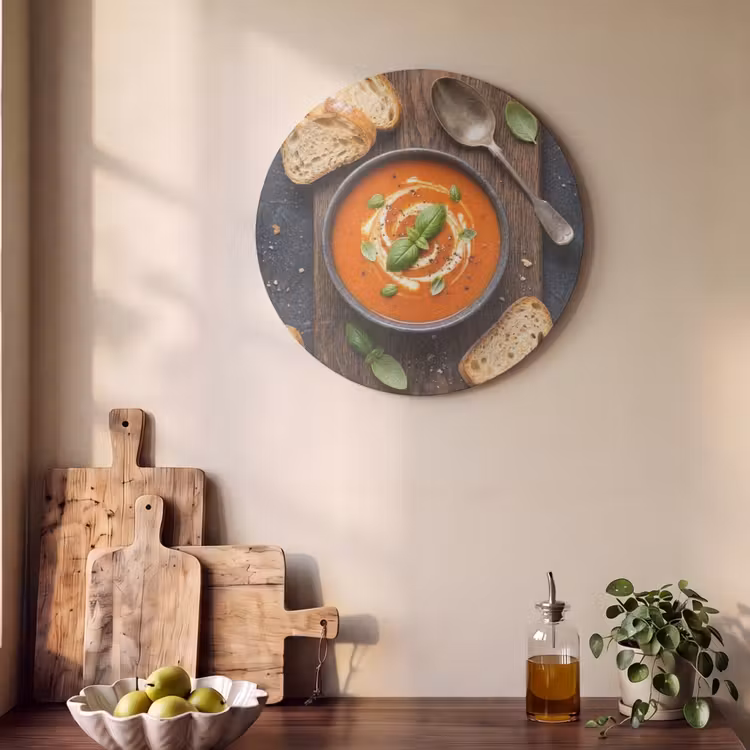 Akoestisch schilderij rond - Eten - Soep - Basilicum - Rustiek - Rood — 4
