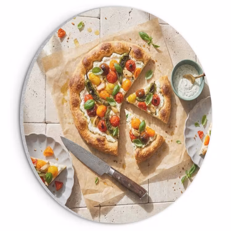 Akoestisch schilderij rond - Eten - Tomaten - Basilicum - Maaltijd - Vers — 1