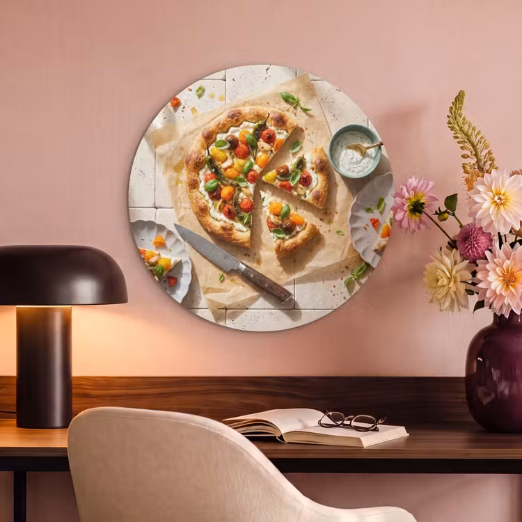Akoestisch schilderij rond - Eten - Tomaten - Basilicum - Maaltijd - Vers — 2
