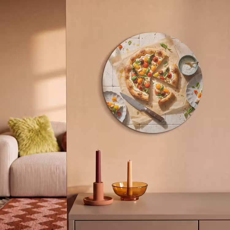 Akoestisch schilderij rond - Eten - Tomaten - Basilicum - Maaltijd - Vers — 3