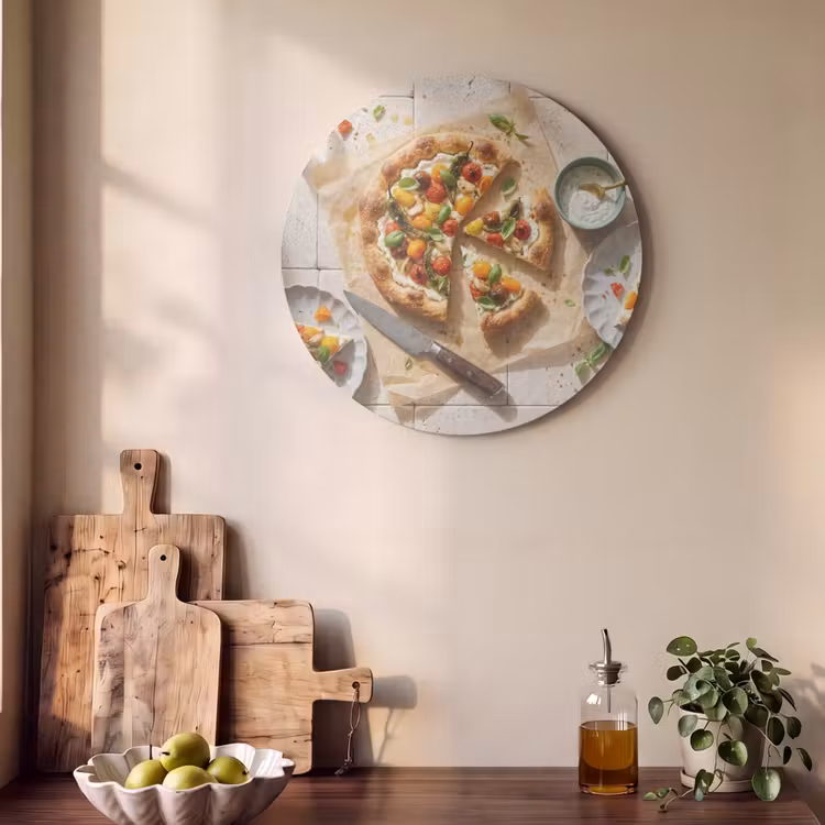Akoestisch schilderij rond - Eten - Tomaten - Basilicum - Maaltijd - Vers — 4