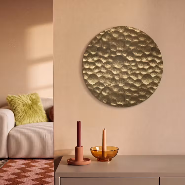 Akoestisch schilderij rond - Gehamerd - Reliëf - Textuur - Bronsgoud — 3