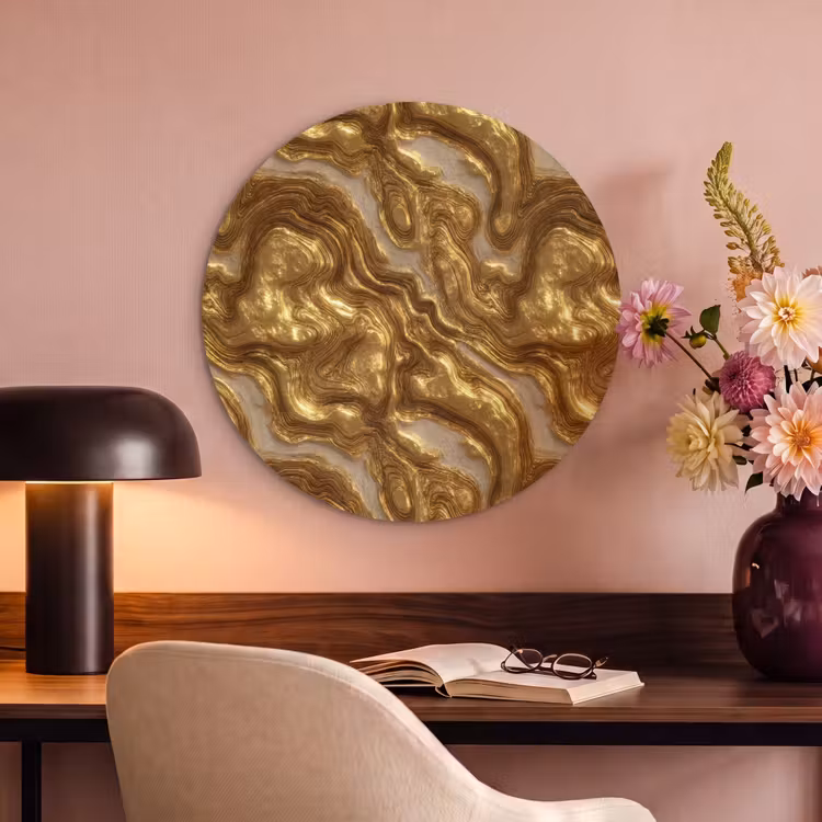 Akoestisch schilderij rond - Golven - Organisch - Goud - Crème — 2