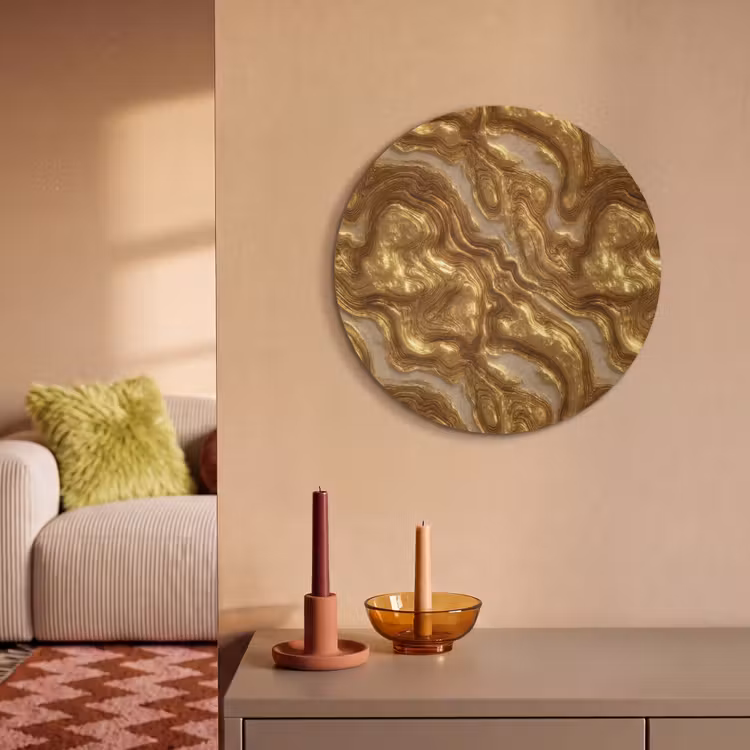 Akoestisch schilderij rond - Golven - Organisch - Goud - Crème — 3