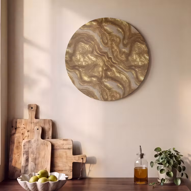 Akoestisch schilderij rond - Golven - Organisch - Goud - Crème — 4