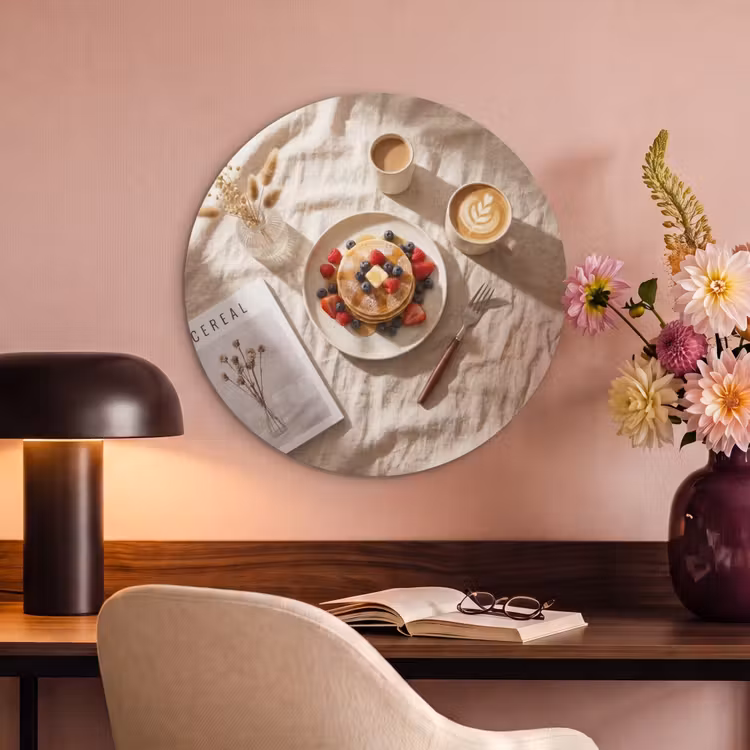 Akoestisch schilderij rond - Pannenkoeken - Bessen - Ontbijt - Modern - Beige — 2