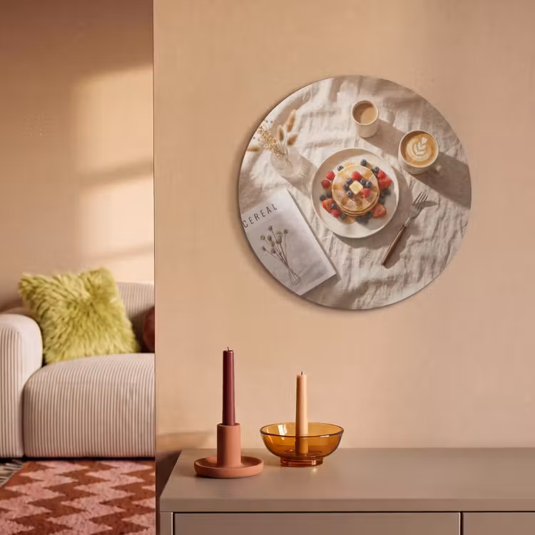 Akoestisch schilderij rond - Pannenkoeken - Bessen - Ontbijt - Modern - Beige — 3