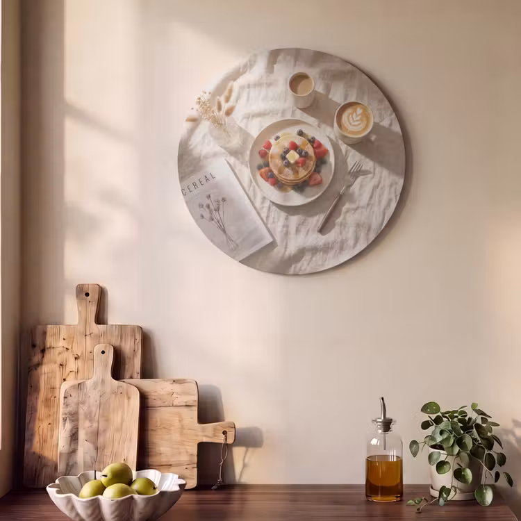 Akoestisch schilderij rond - Pannenkoeken - Bessen - Ontbijt - Modern - Beige — 4