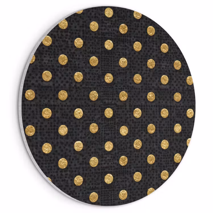 Akoestisch schilderij rond - Polka Dot - Stippen - Goud - Zwart — 1