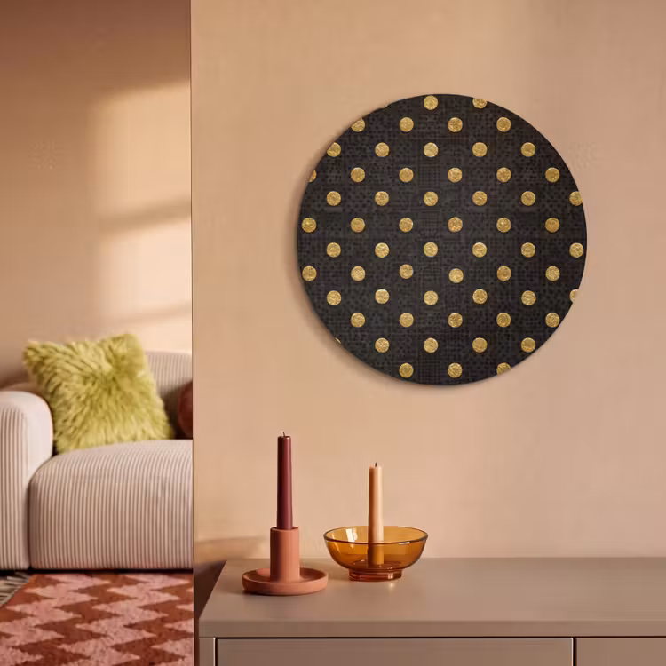 Akoestisch schilderij rond - Polka Dot - Stippen - Goud - Zwart — 3