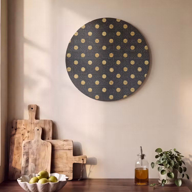 Akoestisch schilderij rond - Polka Dot - Stippen - Goud - Zwart — 4