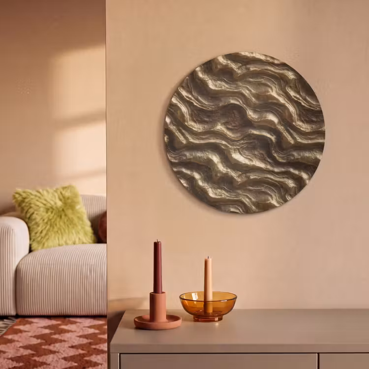 Akoestisch schilderij rond - Reliëf - Golven - Abstract - Bronsgoud — 3