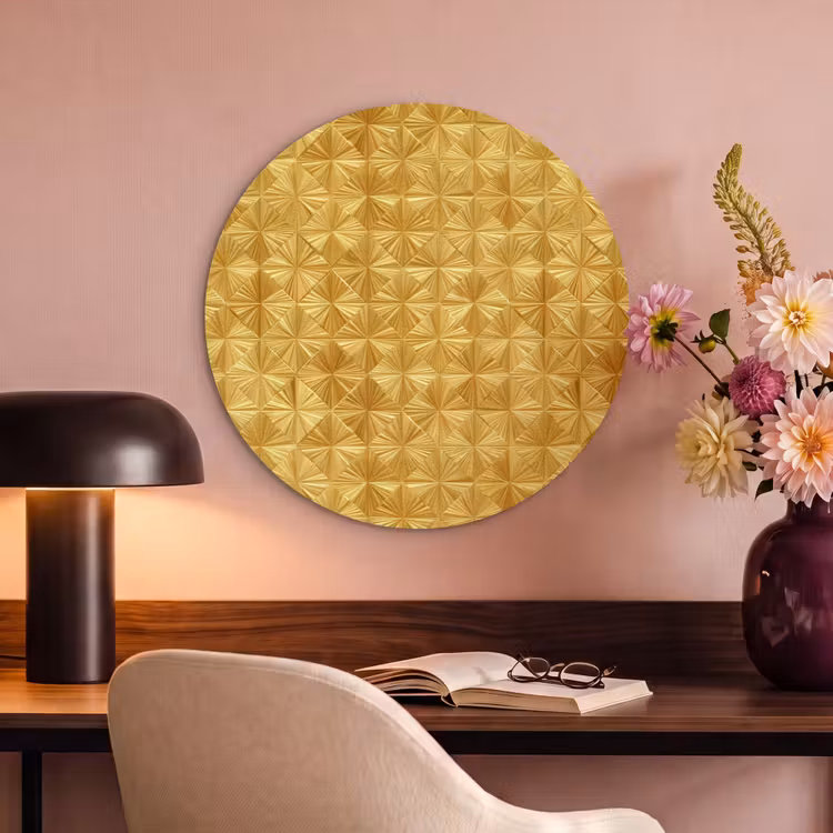 Akoestisch schilderij rond - Tegels - Geometrisch - Reliëf - Goud — 2