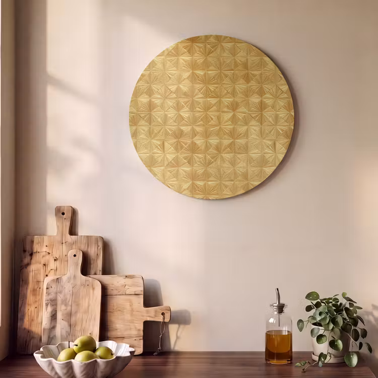 Akoestisch schilderij rond - Tegels - Geometrisch - Reliëf - Goud — 4