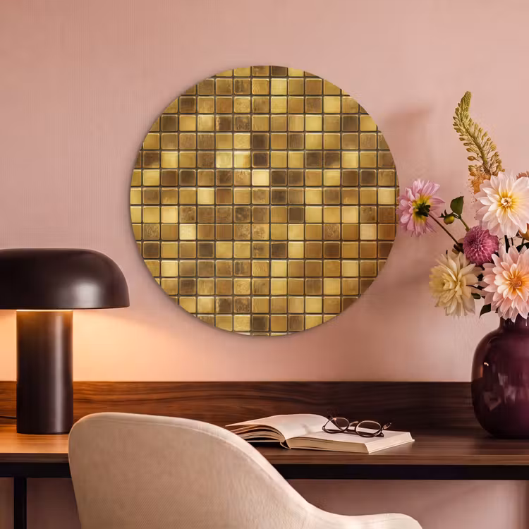 Akoestisch schilderij rond - Tegels - Mozaïek - Luxe - Warm Goud — 2