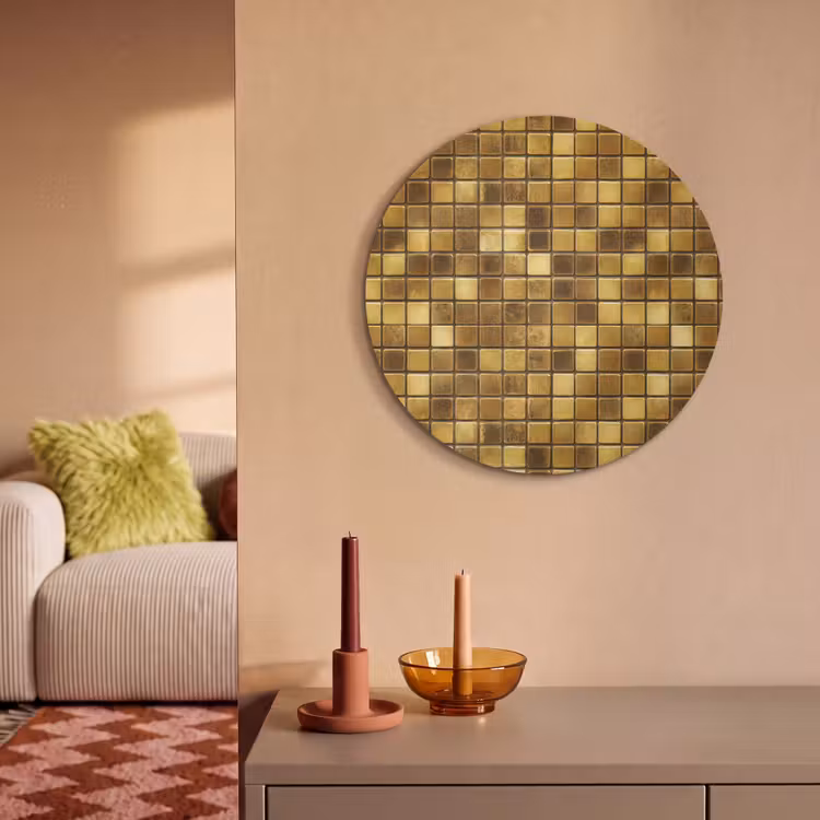 Akoestisch schilderij rond - Tegels - Mozaïek - Luxe - Warm Goud — 3