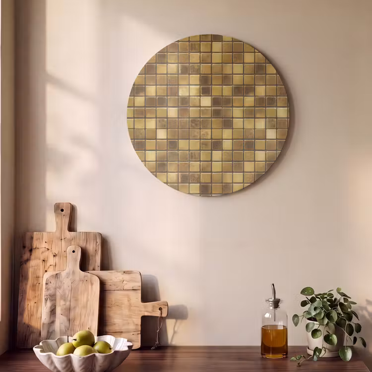 Akoestisch schilderij rond - Tegels - Mozaïek - Luxe - Warm Goud — 4