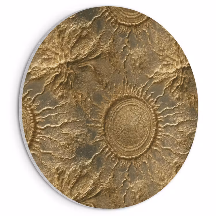 Akoestisch schilderij rond - Zon - Reliëf - Antiek - Goud — 1