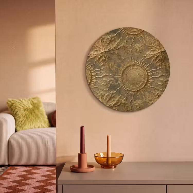 Akoestisch schilderij rond - Zon - Reliëf - Antiek - Goud — 3