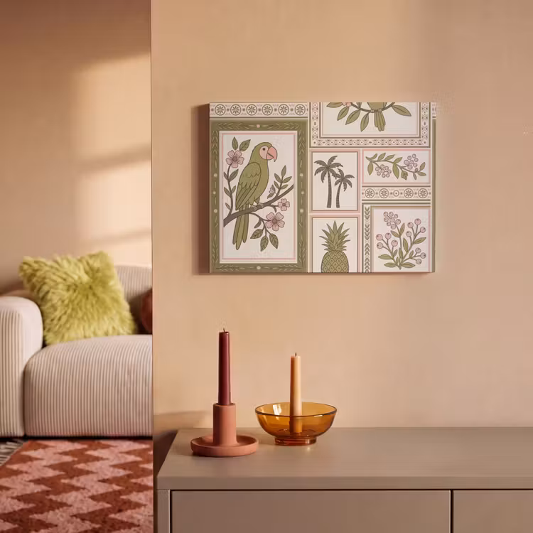 Akoestisch schilderij - Vogel - Tropisch - Patroon - Decoratief - Groen — 2