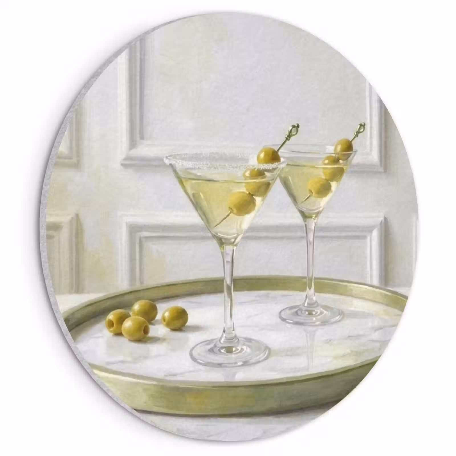 Akoestisch schilderij rond - Drank - Martini - Olijven - Modern - Wit — 1