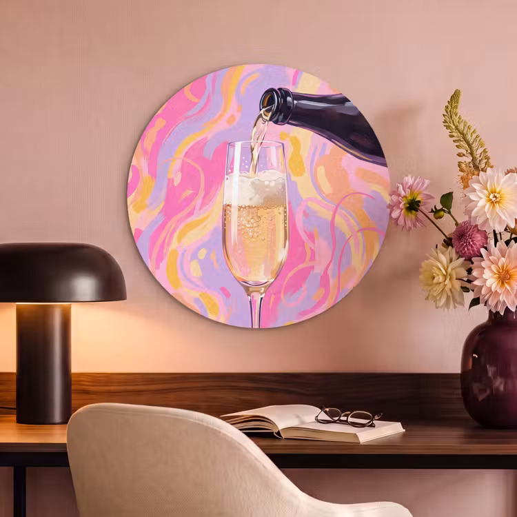 Akoestisch schilderij rond - Drank - Inschenken - Feest - Abstract - Roze — 2