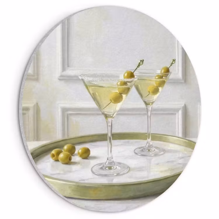 Akoestisch schilderij rond - Drank - Martini - Olijven - Modern - Wit — 1