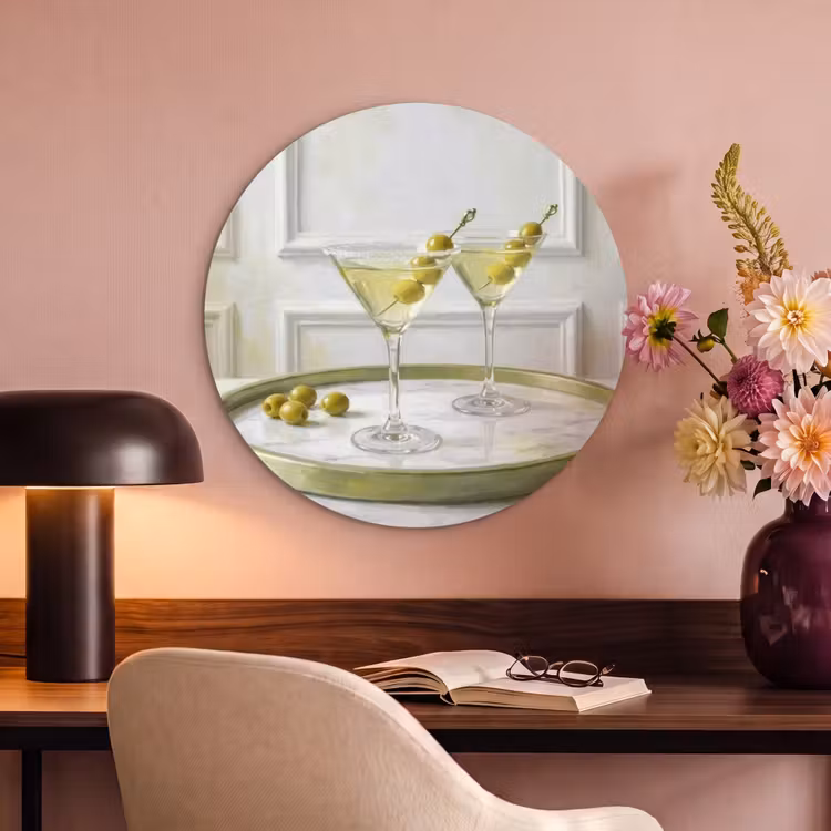 Akoestisch schilderij rond - Drank - Martini - Olijven - Modern - Wit — 2