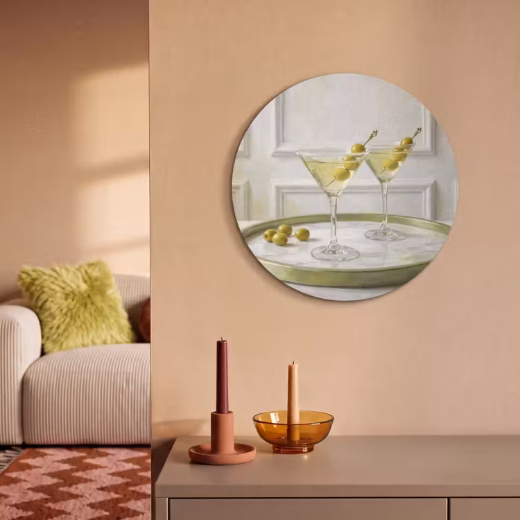 Akoestisch schilderij rond - Drank - Martini - Olijven - Modern - Wit — 3