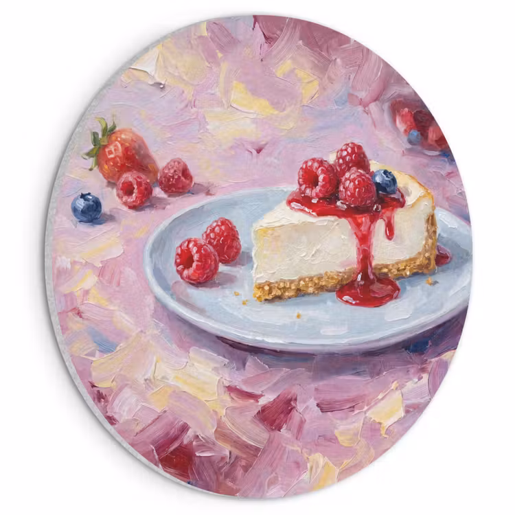 Akoestisch schilderij rond - Eten - Cheesecake - Bessen - Abstract - Roze — 1