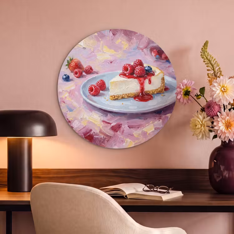 Akoestisch schilderij rond - Eten - Cheesecake - Bessen - Abstract - Roze — 2